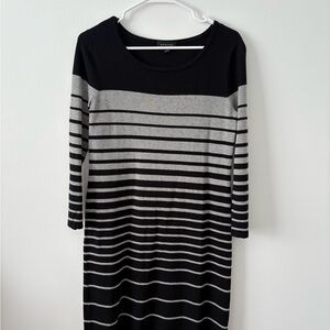 Spense Black and Gray Sheath Dress Long Sleeve Crew Neck